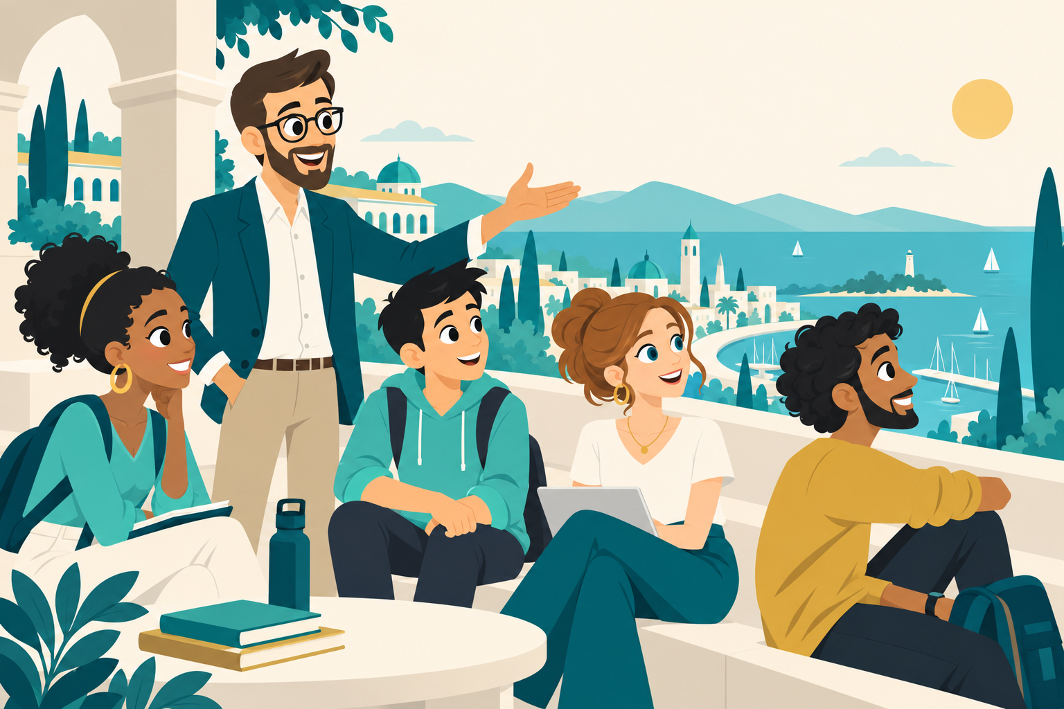 Illustration of students considering their future with a mentor